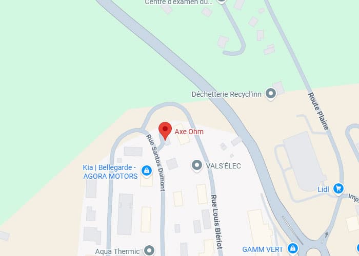 Axe Ohm : Plan de Localisation à Bellegarde-sur-Valserine Plan de localisation de l'entreprise Axe Ohm, Rue Santos Dumont à Bellegarde, entourée d'autres commerces locaux.
